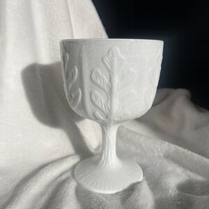 Vintage 1975 FTD Milk White Glass Compote Planter Oak Leaf Nature 6.5'